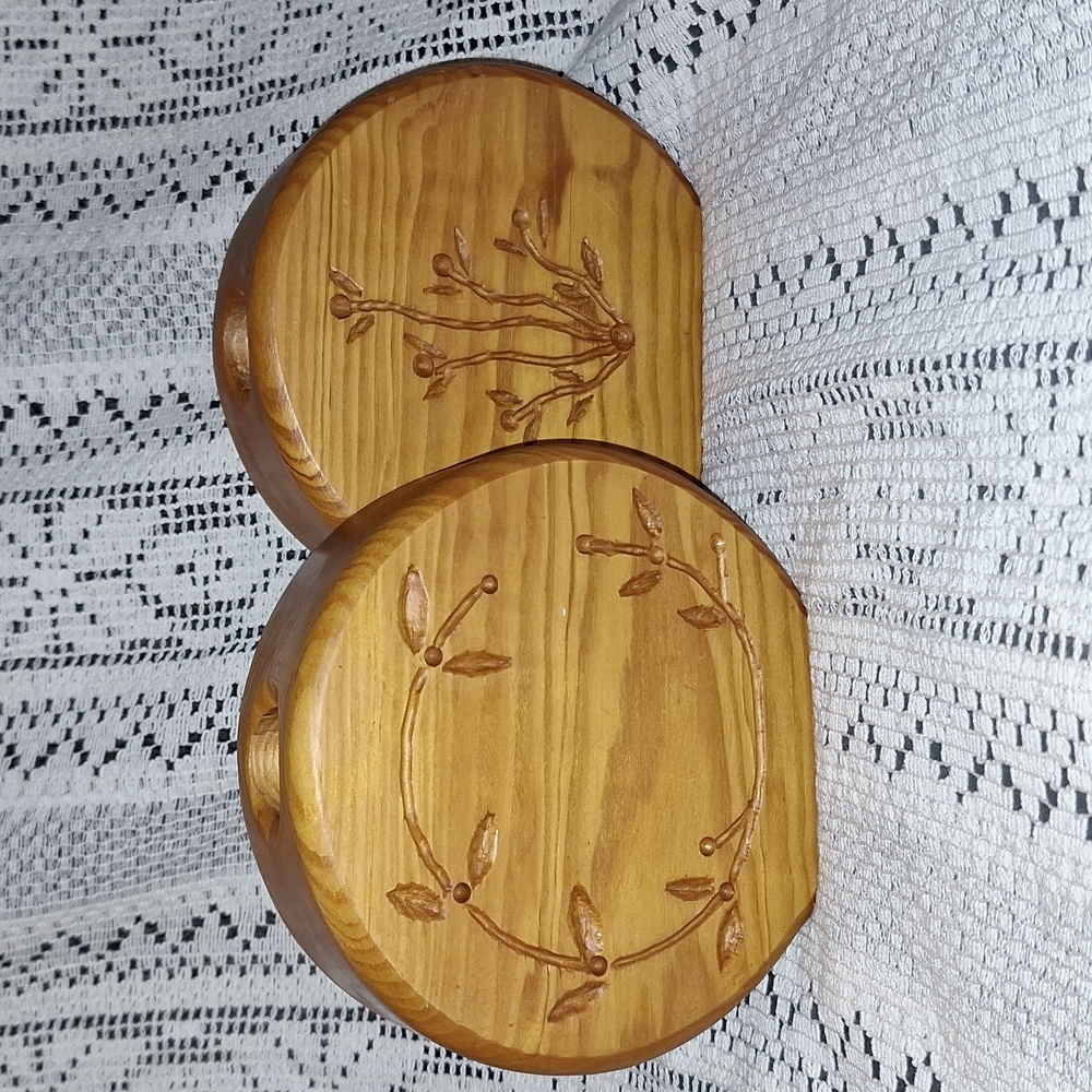 Mid Century Modern Large Carved Oak Candle Stick Holders